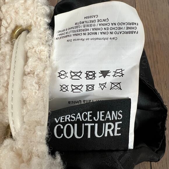 NWOT Versace Jeans Couture Faux Shearling Convertible Mini Backpack Cream & Gold main image 4